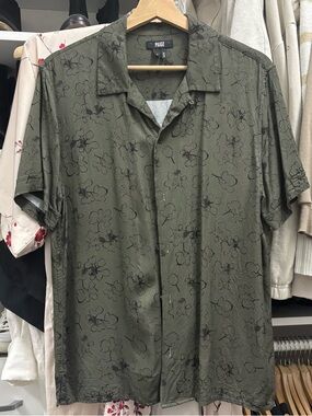 PAIGE Olive Green Short-Sleeve Floral Button-Down Shirt